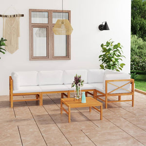 NNEVL 6 Piece Garden Lounge Set with Cream Cushions Solid Teak Wood