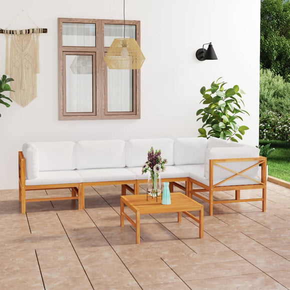 NNEVL 6 Piece Garden Lounge Set with Cream Cushions Solid Teak Wood
