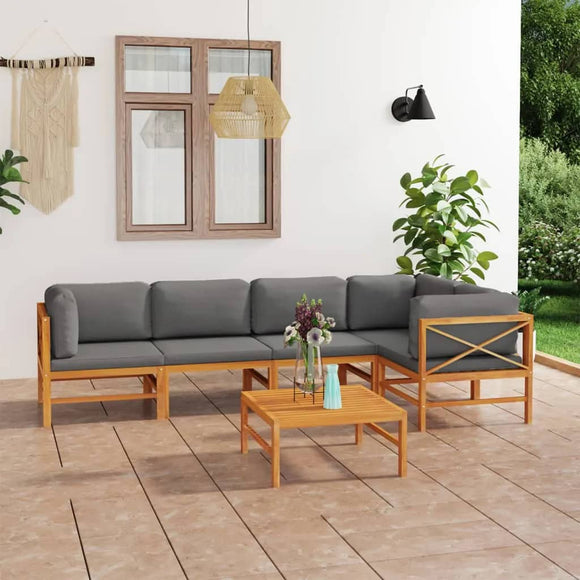 NNEVL 6 Piece Garden Lounge Set with Grey Cushions Solid Teak Wood