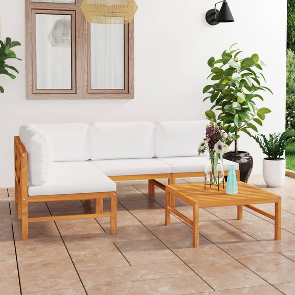 NNEVL 5 Piece Garden Lounge Set with Cream Cushions Solid Teak Wood