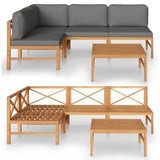 NNEVL 5 Piece Garden Lounge Set with Grey Cushions Solid Teak Wood