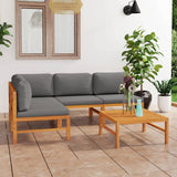 NNEVL 5 Piece Garden Lounge Set with Grey Cushions Solid Teak Wood