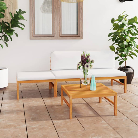 NNEVL 4 Piece Garden Lounge Set with Cream Cushions Solid Teak Wood
