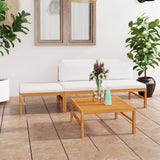 NNEVL 4 Piece Garden Lounge Set with Cream Cushions Solid Teak Wood