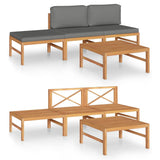 NNEVL 4 Piece Garden Lounge Set with Grey Cushions Solid Teak Wood