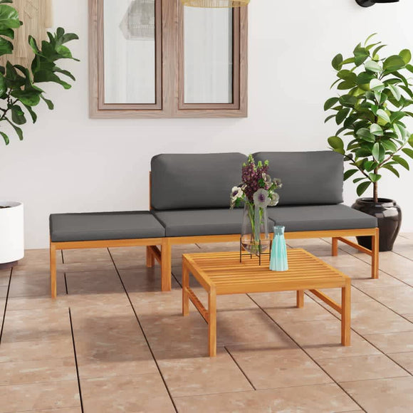 NNEVL 4 Piece Garden Lounge Set with Grey Cushions Solid Teak Wood