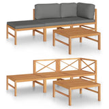 NNEVL 4 Piece Garden Lounge Set with Grey Cushions Solid Teak Wood