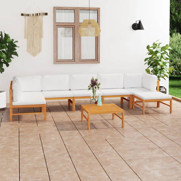 NNEVL 8 Piece Garden Lounge Set with Cream Cushions Solid Teak Wood