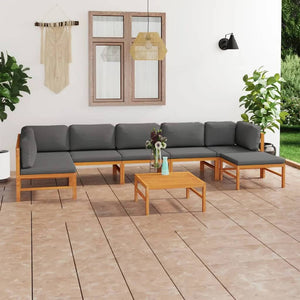 NNEVL 8 Piece Garden Lounge Set with Grey Cushions Solid Teak Wood