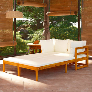 NNEVL Sun Loungers with Cream White Cushions 2 pcs Acacia Wood