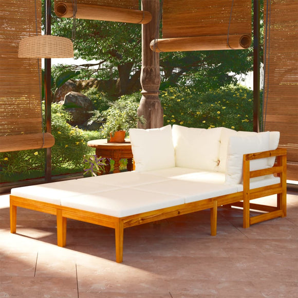 NNEVL Sun Loungers with Cream White Cushions 2 pcs Acacia Wood