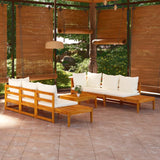 NNEVL 5 Piece Garden Lounge Set with Cream White Cushions Acacia Wood