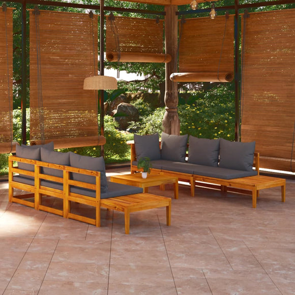 NNEVL 5 Piece Garden Lounge Set with Dark Grey Cushions Acacia Wood