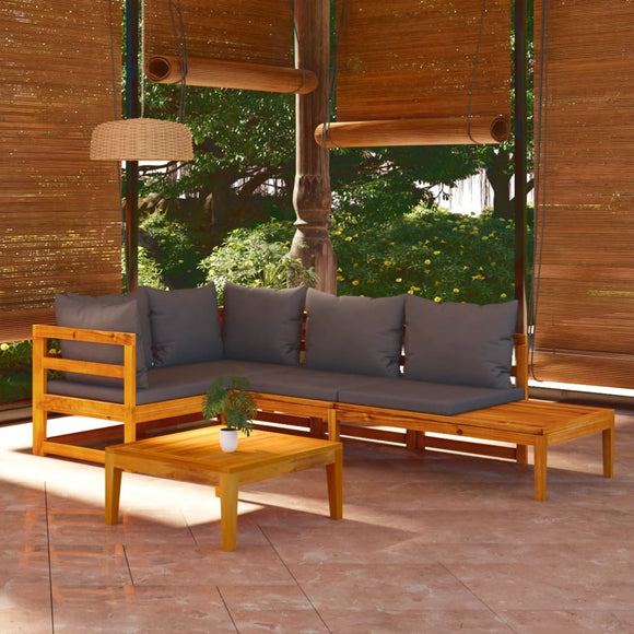 NNEVL 4 Piece Garden Lounge Set with Dark Grey Cushions Acacia Wood