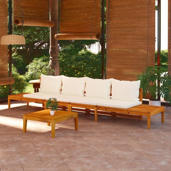 NNEVL Garden Benches with Cream White Cushions 2 pcs Acacia Wood