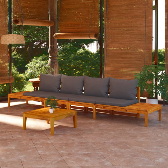 NNEVL Garden Benches with Dark Grey Cushions 2 pcs Acacia Wood
