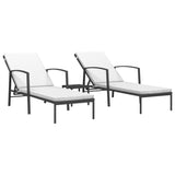 NNEVL Sun Loungers 2 pcs with Table Poly Rattan Black