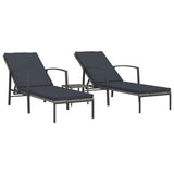 NNEVL Sun Loungers 2 pcs with Table Poly Rattan Grey