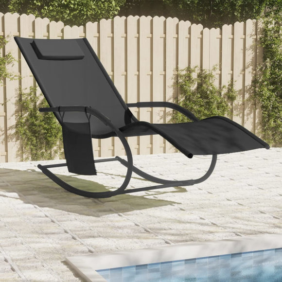 NNEVL Rocking Sun Lounger Black Steel and Textilene