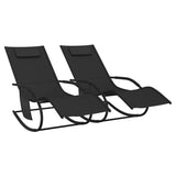 NNEVL Rocking Sun Loungers 2 pcs Black Steel and Textilene