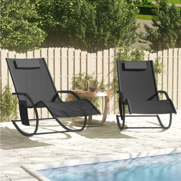 NNEVL Rocking Sun Loungers 2 pcs Black Steel and Textilene