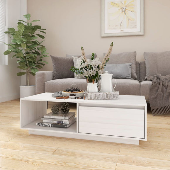 NNEVL Coffee Table White 110x50x33.5 cm Solid Pinewood