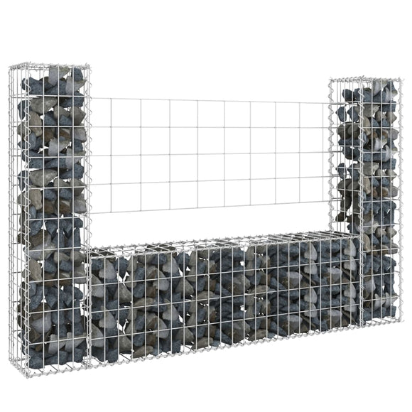 NNEVL U-shape Gabion Basket with 2 Posts Iron 140x20x100 cm