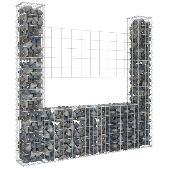 NNEVL U-shape Gabion Basket with 2 Posts Iron 140x20x150 cm