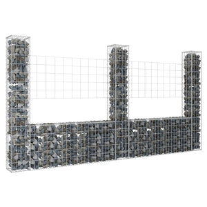 NNEVL U-shape Gabion Basket with 3 Posts Iron 260x20x150 cm