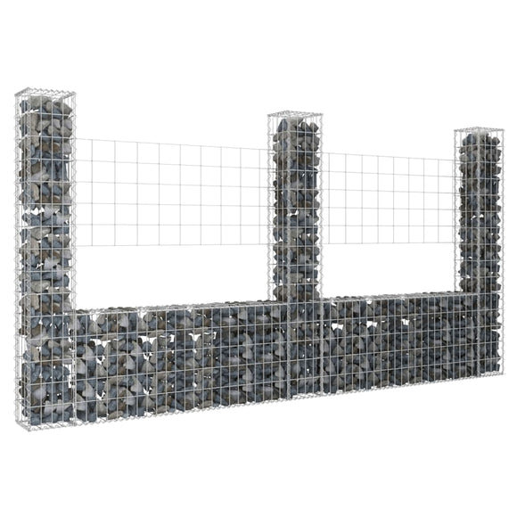 NNEVL U-shape Gabion Basket with 3 Posts Iron 260x20x150 cm