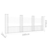 NNEVL U-shape Gabion Basket with 4 Posts Iron 380x20x150 cm