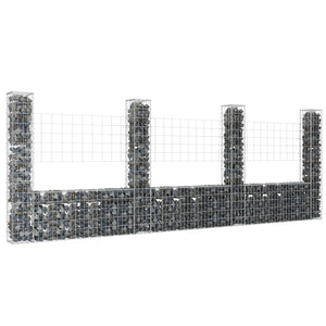 NNEVL U-shape Gabion Basket with 4 Posts Iron 380x20x150 cm