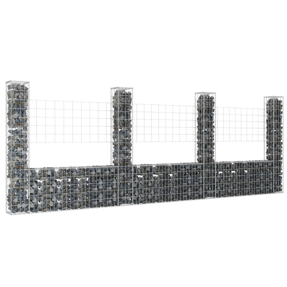 NNEVL U-shape Gabion Basket with 4 Posts Iron 380x20x150 cm