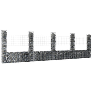 NNEVL U-shape Gabion Basket with 5 Posts Iron 500x20x150 cm