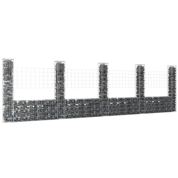 NNEVL U-shape Gabion Basket with 5 Posts Iron 500x20x150 cm