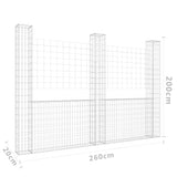 NNEVL U-shape Gabion Basket with 3 Posts Iron 260x20x200 cm