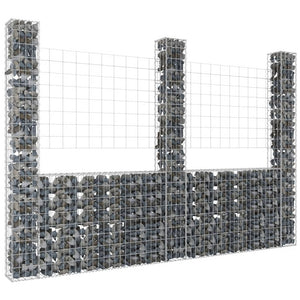 NNEVL U-shape Gabion Basket with 3 Posts Iron 260x20x200 cm