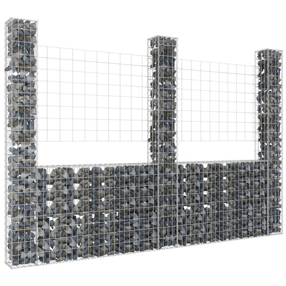 NNEVL U-shape Gabion Basket with 3 Posts Iron 260x20x200 cm