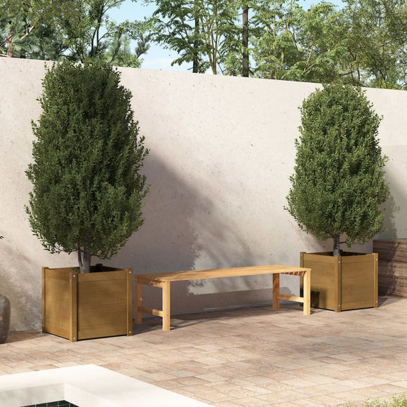 NNEVL Garden Planters 2 pcs Honey Brown 50x50x50 cm Solid Pinewood