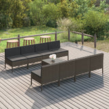 NNEVL 9 Piece Garden Lounge Set with Cushions Poly Rattan Grey