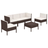 NNEVL 6 Piece Garden Lounge Set with Cushions Poly Rattan Brown