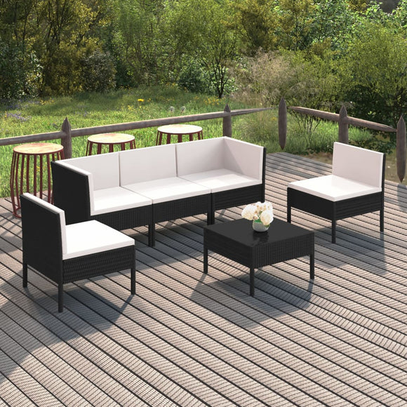NNEVL 6 Piece Garden Lounge Set with Cushions Poly Rattan Black 