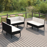 NNEVL 6 Piece Garden Lounge Set with Cushions Poly Rattan Black