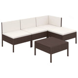 NNEVL 5 Piece Garden Lounge Set with Cushions Poly Rattan Brown