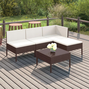 NNEVL 5 Piece Garden Lounge Set with Cushions Poly Rattan Brown