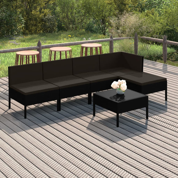 NNEVL 6 Piece Garden Lounge Set with Cushions Poly Rattan Black