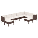NNEVL 9 Piece Garden Lounge Set with Cushions Poly Rattan Brown