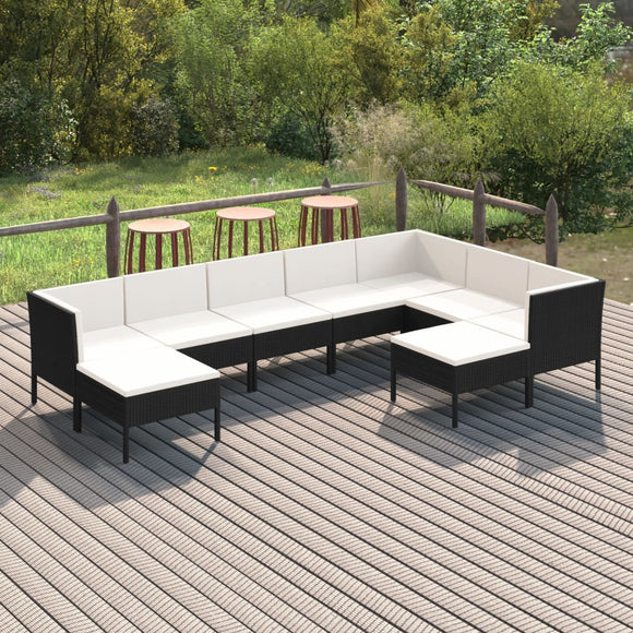 NNEVL 9 Piece Garden Lounge Set with Cushions Poly Rattan Black