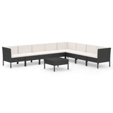 NNEVL 9 Piece Garden Lounge Set with Cushions Poly Rattan Black