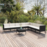 NNEVL 9 Piece Garden Lounge Set with Cushions Poly Rattan Black